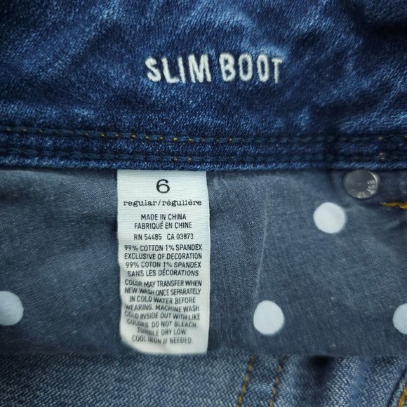 American Eagle Jeans Slim Boot Distressed Women Size 6 Stretch LowRise Dark Wash - Picture 4 of 12